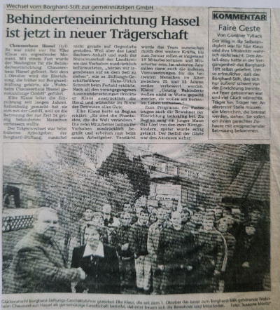 Behinderteneinrichtung Hassel ist jetzt in neuer Trägerschaft