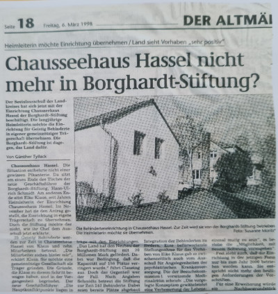Chausseehaus Hassel nicht mehr in Borghardt-Stiftung?